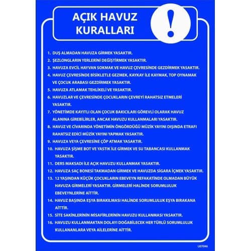 Açık Havuz Kuralları Levhası 25x35 cm