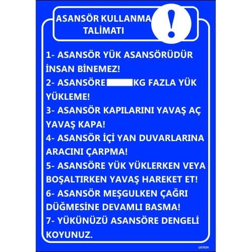 Asansör Kullanma Talimatı Levhası 25x35 cm