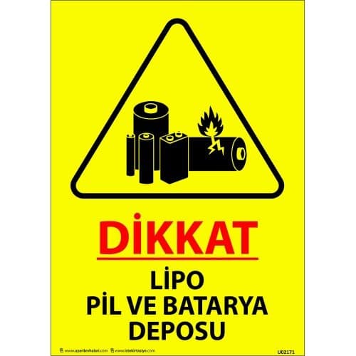Dikkat Lipo Pil Ve Batarya Deposu Levhası 25x35 cm