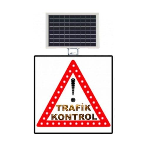 Güneş Enerjili (Solar) Ledli Dikkat Trafik Kontrol Levhası 60x60 cm
