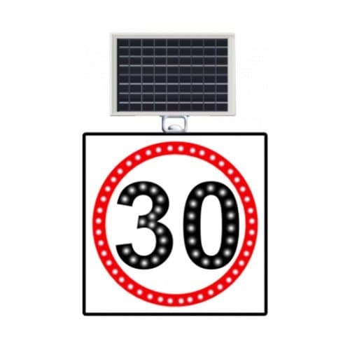Güneş Enerjili (Solar) Ledli Hız Limiti 30 km/h Levhası 60x60 cm