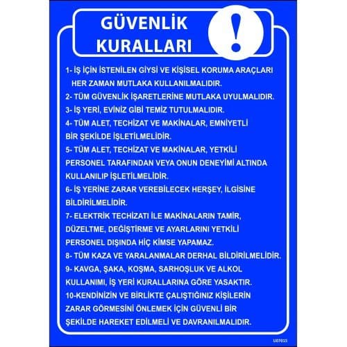 Güvenlik Kuralları Levhası 25x35 cm