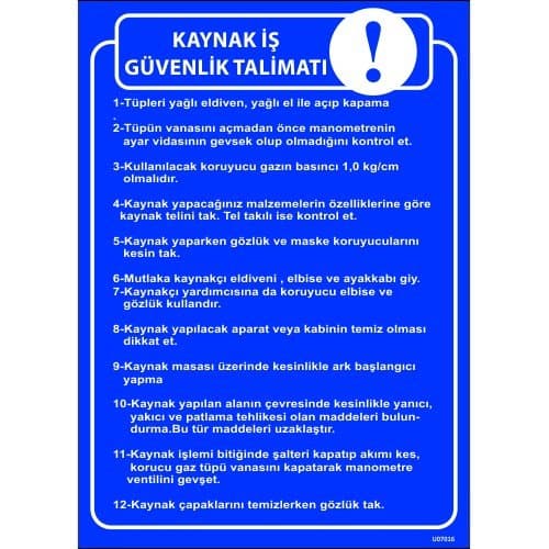 Kaynak İş Güvenlik Talimatı Levhası 25x35 cm