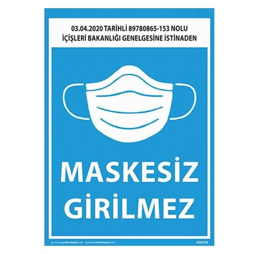 Maskesiz Girilmez Uyarı Levhası 25x35 cm