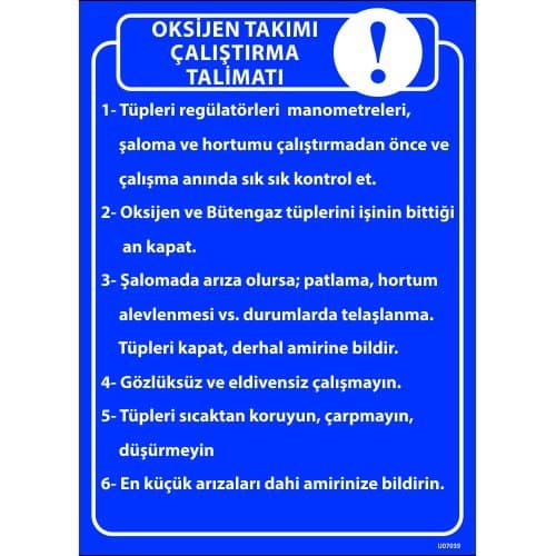 Oksijen Takımı Çalıştırma Talimatı Levhası 25x35 cm