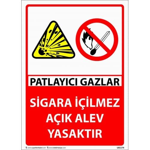 Patlayıcı Gazlar Sigara İçilmez Açık Alev Yasaktır Levhası 25x35 cm