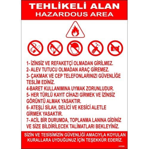 Tehlikeli Alan HazarDous Area Levhası 25x35 cm