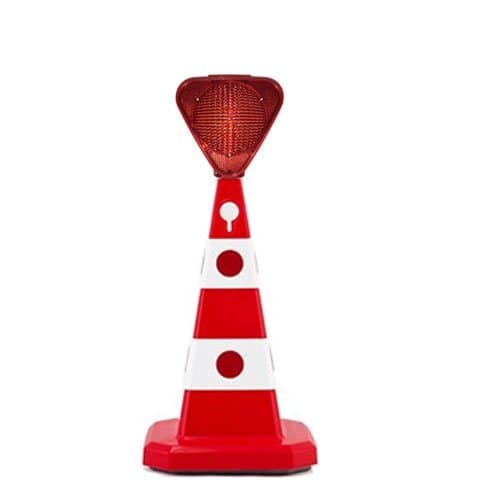 Ultra Kedi Gözlü Trafik Konisi 60 cm + Solarlı Flaşör Lamba (Kırmızı)