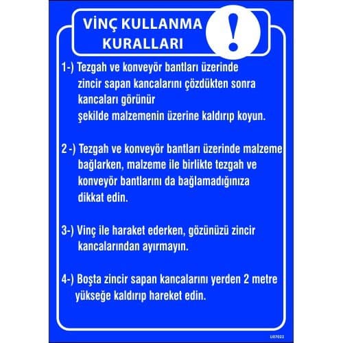 Vinç Kullanma Kuralları Levhası 25x35 cm